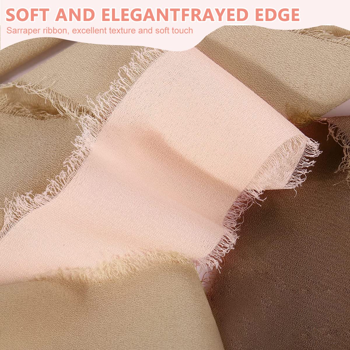 HASTHIP Chiffon Ribbons Set for Gift Wrapping & Wedding Decor featuring Fringe Fabric 1.5 x 7Yd
