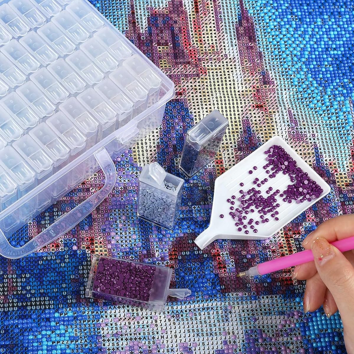 HASTHIP Diamond Painting Storage Box with 64 Grids for Beads and Tools | EVA Carrying Case