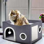 HASTHIP® Foldable Cat House, Cat Bed for Indoor Cats, for Cat Multi Opens Game Tunnel for Cat Double Layer Cat House with Atop Platform & Cat Scratcher Board DIY Assembly Cat House All Season Use
