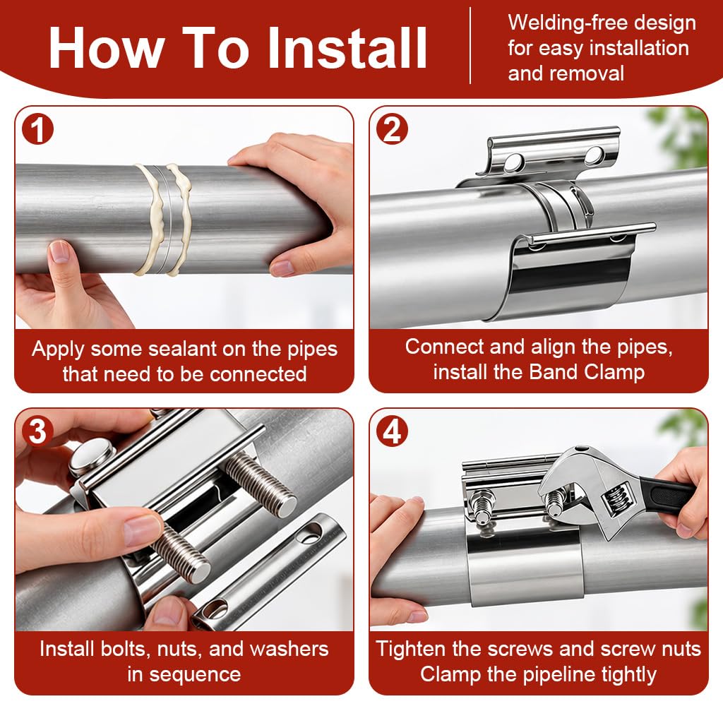 HASTHIP 2.0 Inch Stainless Steel Butt Joint Band Exhaust Clamp for Bolt-On Pipe Repairs