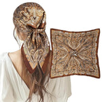 HASTHIP® Pañuelo de Satén 70x70cm Imitación Seda Bufanda para el Cabello Bandana Cuadrada Pañuelo de Cuello Accesorio para Mujer - Marrón