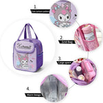 HASTHIP® Insulated Lunch Bag Kawaii Cartoon Kuromi Lunch Box Bag Handbag Bento Bag School Lunch Bag for Girls Picknic Food Bag, 20x13.5x23cm