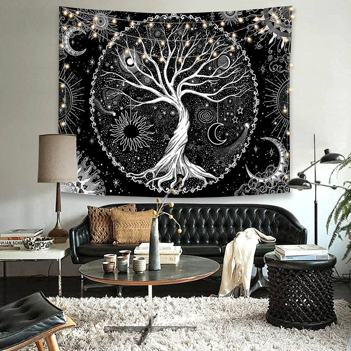 HASTHIP Tree of Life Tapestry for Bedroom with Black and White Galaxy Design 50×60 in 2PCS