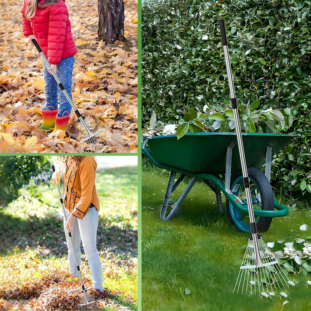 HASTHIP Garden Rake for Lawn and Yard with 15 Stainless Steel Teeth and 5.6ft Handle | DIY Assembly Tool