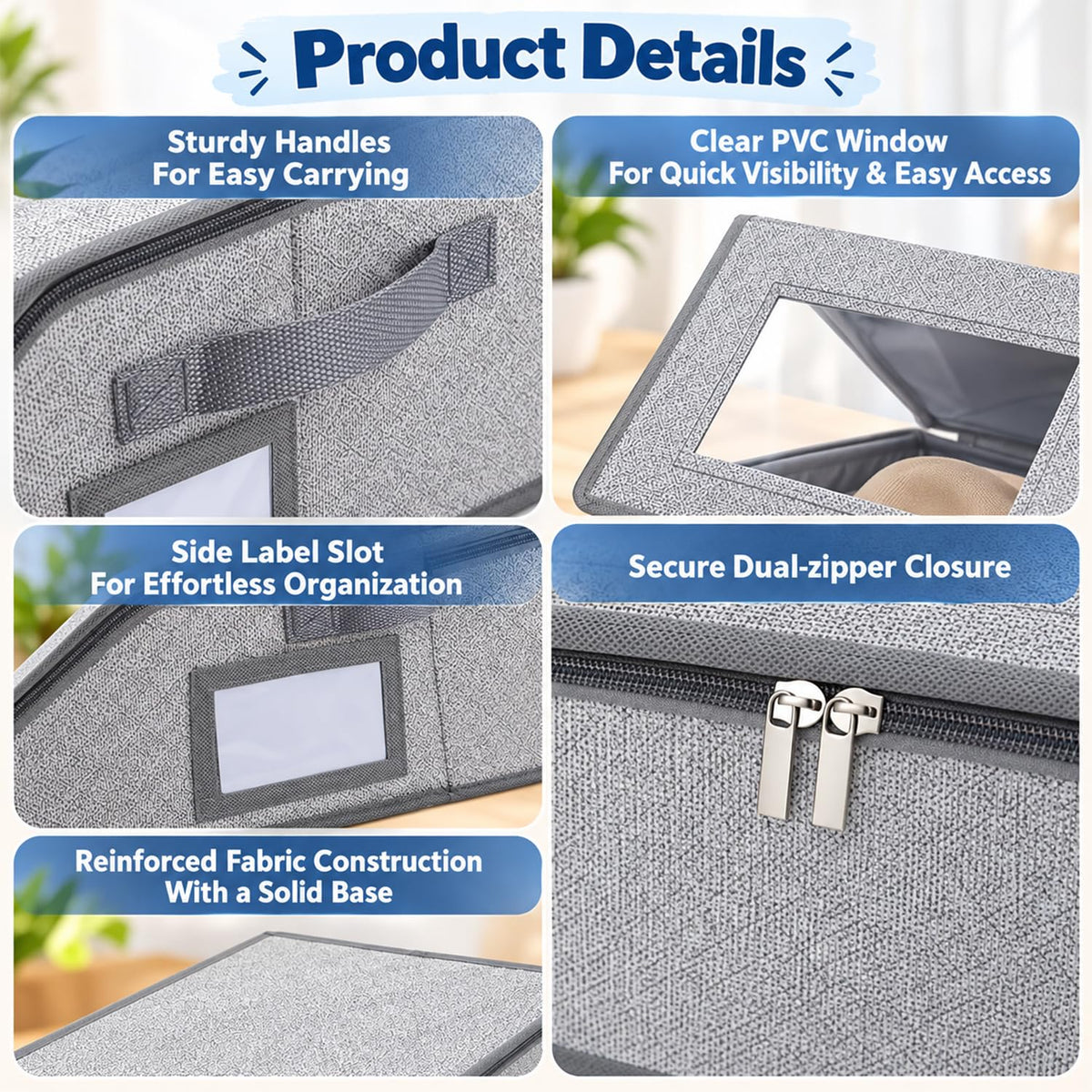HASTHIP Stackable Baseball Hat Storage Box Set with Clear Windows, Dual Zippers and Side Handles