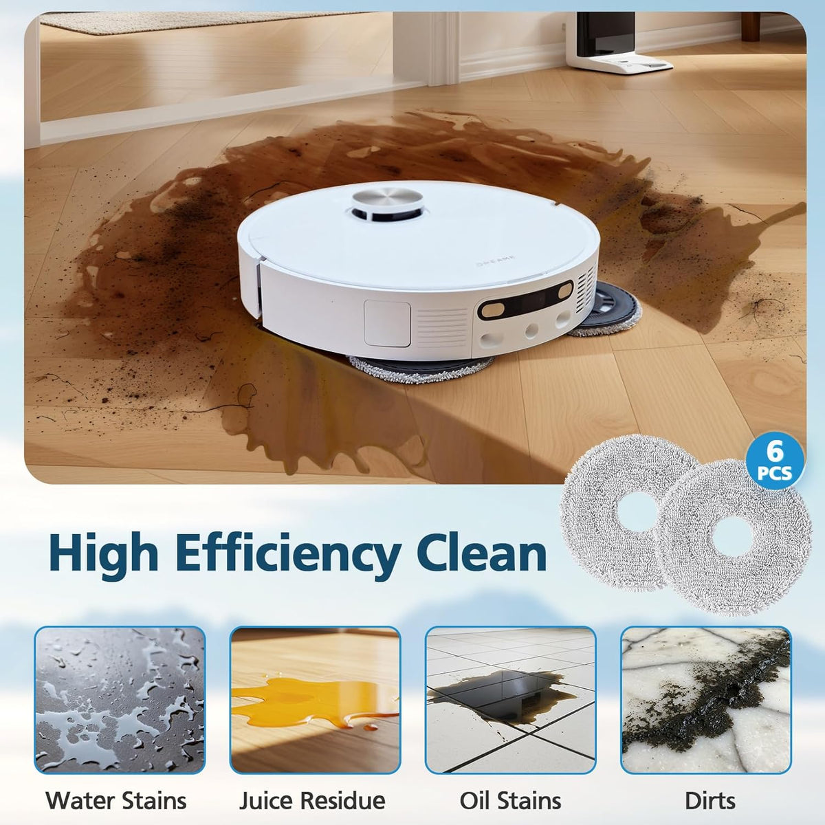 HASTHIP® 6-Pack Mop Pads Compatible with Dreame L40 Ultra,X40 Ultra,X50 L50 L10S L10S Pro Heat Gen2 L40S X30 L10 Robot Vacuum