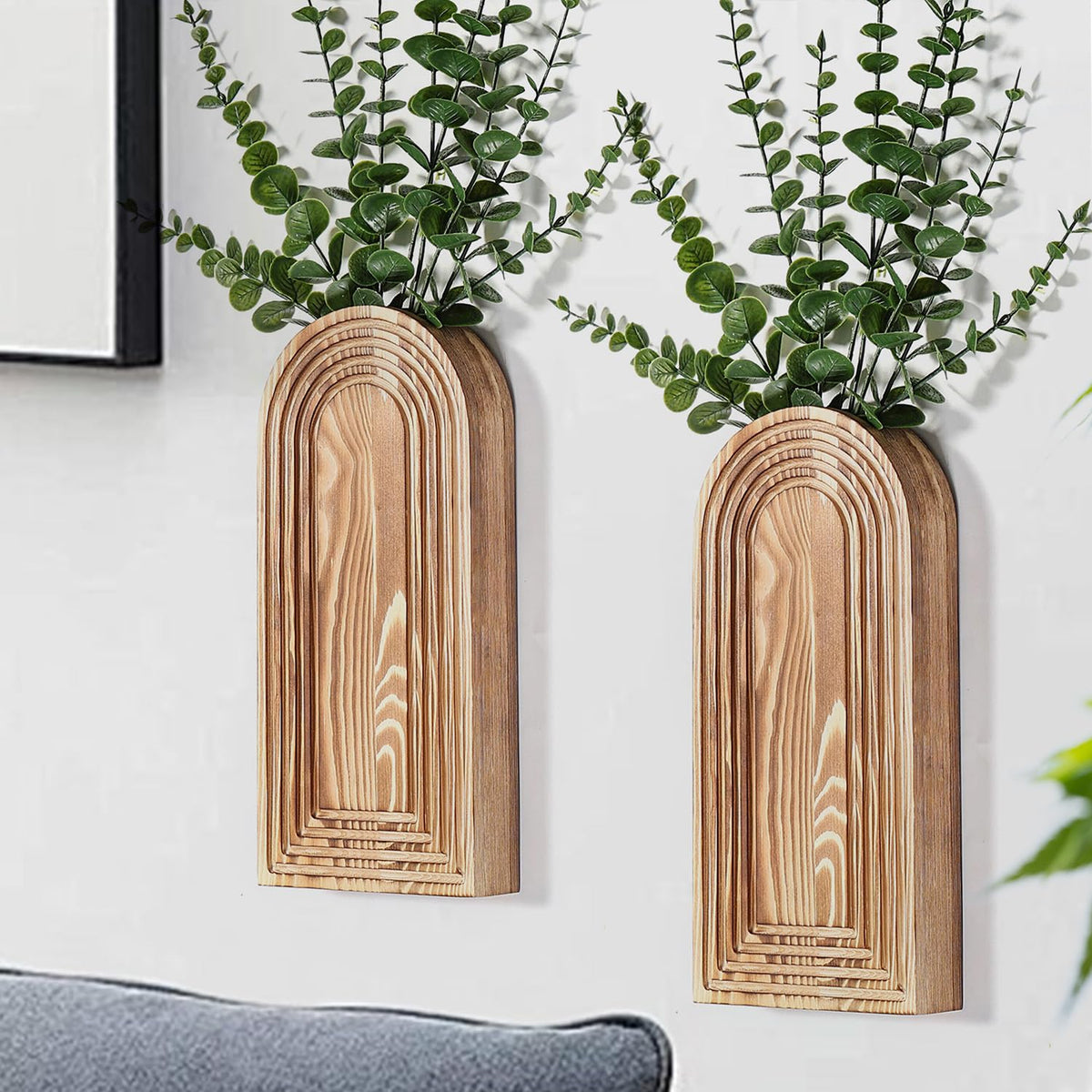 HASTHIP® 2PCS Jarrón de Pared de Madera para Flores Secas, Colgante Boho, Decoración Rústica de Arco de Madera para Plantas, Adorno Decorativo de Pared para el Hogar (30x14x4cm)