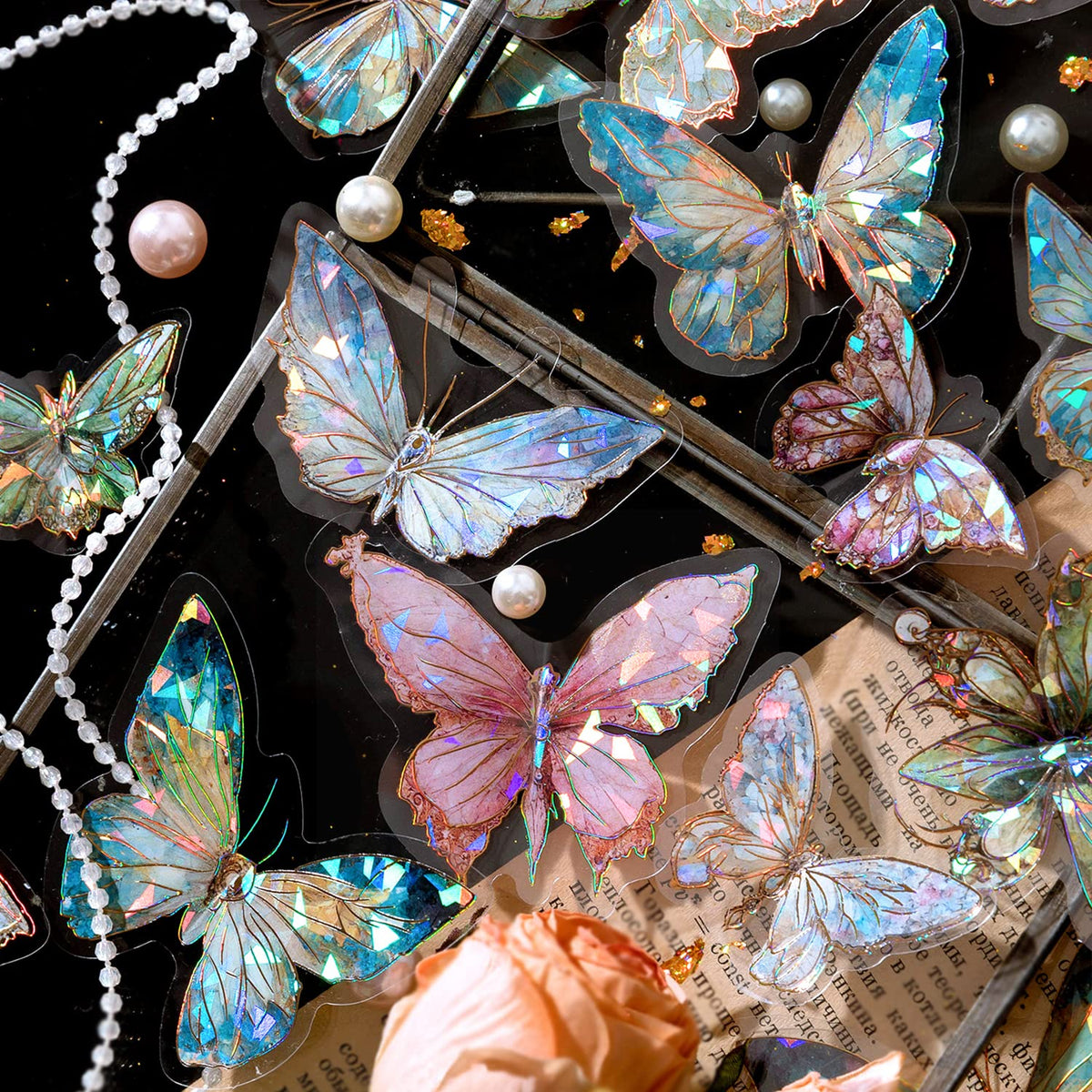 HASTHIP Butterfly Stickers Set for Scrapbooking and Journals with 80 Pieces | Holographic Waterproof TPE Design