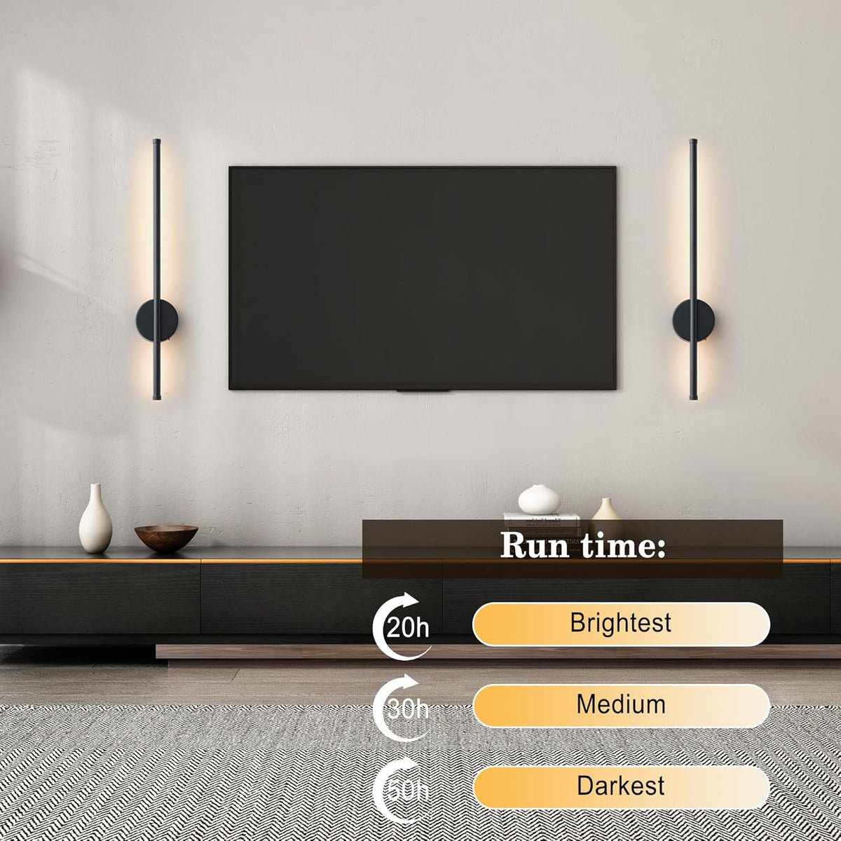 HASTHIP® 3-Color LED Wall Sconce 23.6in Luxury Golden Finish Modern Wall Stick Light Set, Dimmable Wall Lamp with Remote & Touch Control, USB Rechargeable Wall Lamp