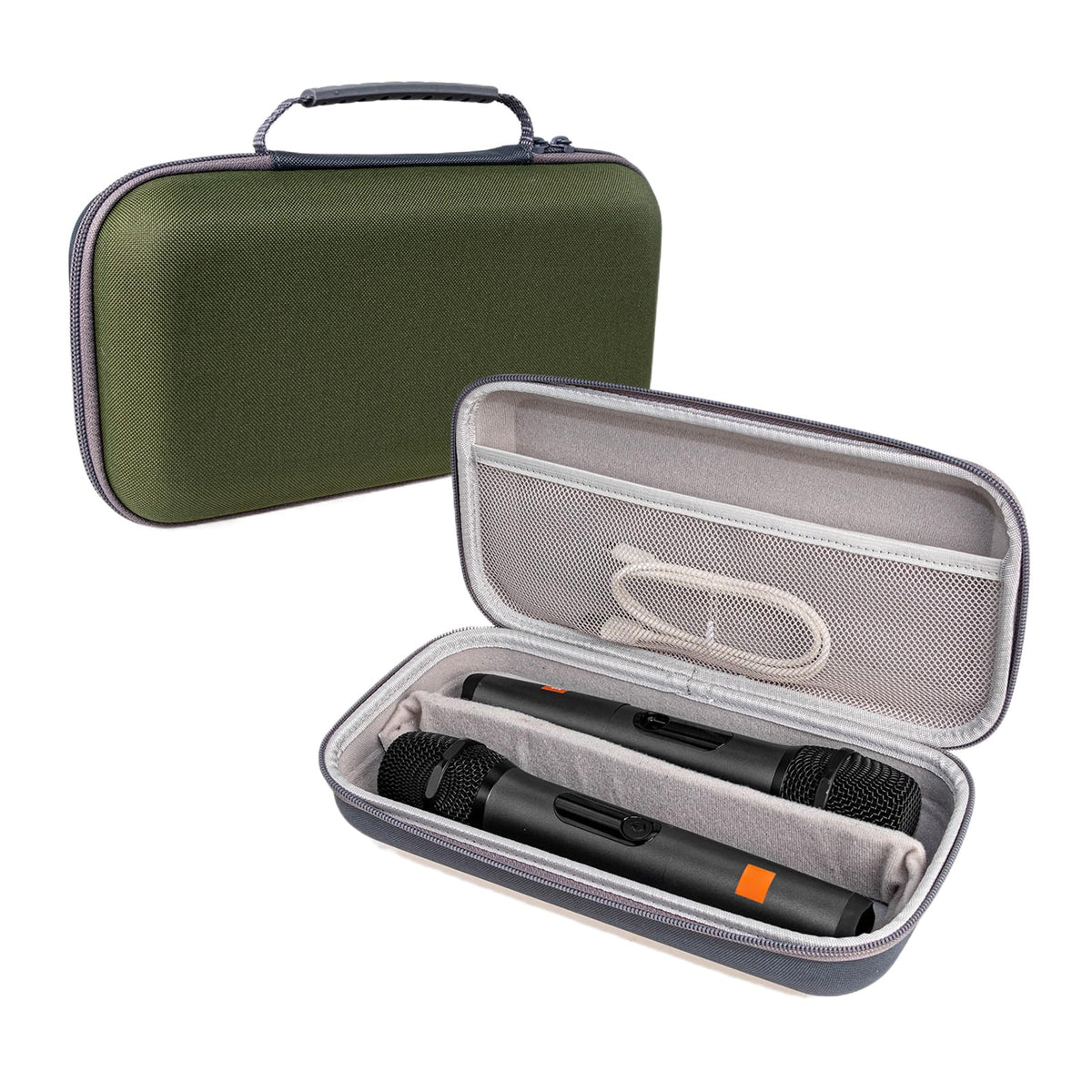 HASTHIP® Microphone Case for 3, Microphone Bag for 2 Wireless Microphones EVA Hard Dual Wireless Mic Storage Bag for Gigging and Travel(Case Only)-Green
