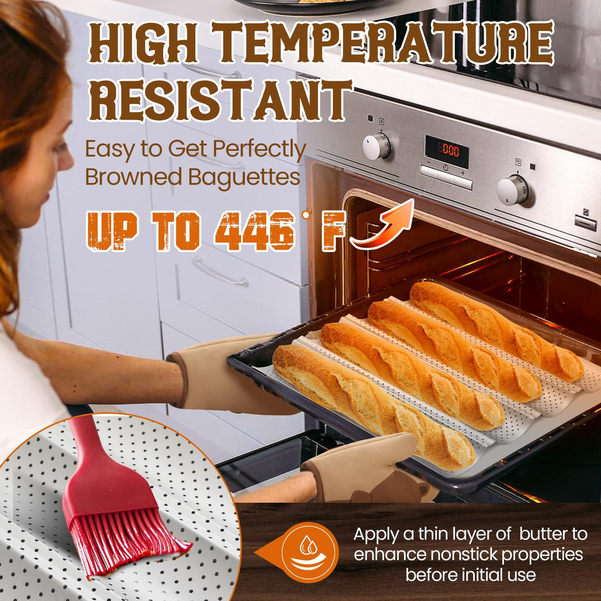 HASTHIP Loaf Bread Proofing Tray for Baking 14.9 in 4 Groove Carbon Steel with Vent Holes | Non Stick Sourdough and French Bread Baking