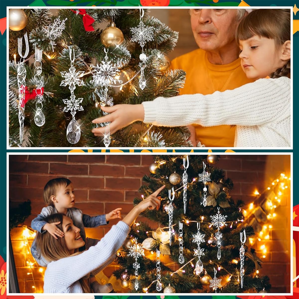 HASTHIP Christmas Tree Hanging Ornament Set featuring 30PCS Crystal Acrylic Snowflakes | Festive Icicle Decorations