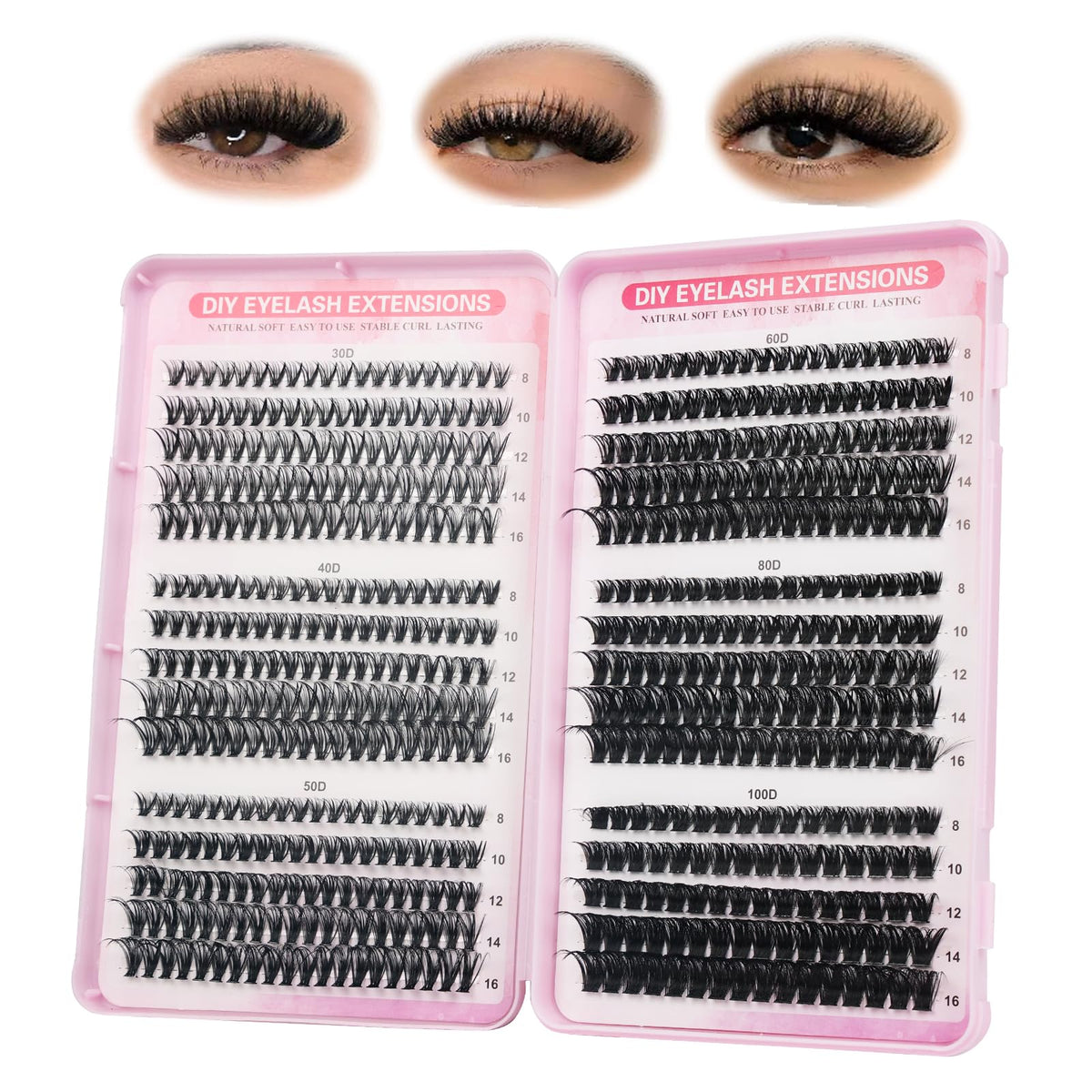 HASTHIP® Kit de Pestañas Individuales 30D+40D+50D+60D+80D+100D, 570 Piezas Extensiones de Pestañas 8-16MM, Pestañas Postizas Wispy con Banda Suave, Volumen Natural DIY para Principiantes y