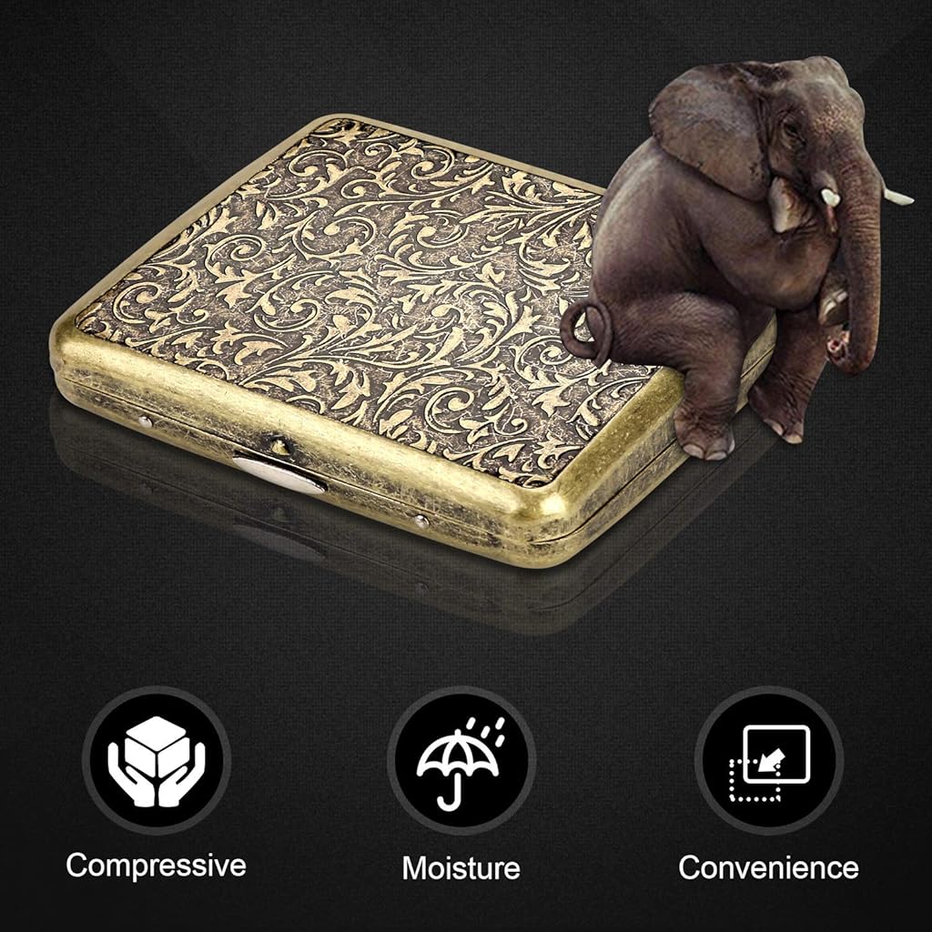 HASTHIP® 1 Piece Retro Cigarette Case with Gift Box Portable Cigarette Box for 20 Cigarettes Elegant Cigarette Box (Grass) Gifts for Men (Bronze, 9.5x8.4cm)