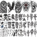 HASTHIP® 35 Hojas Tatuajes Temporales para Hombres, Grandes Tatuajes Negros Impermeables de Bestias, Calcomanías de Serpiente, Águila y Calavera para Brazos, Espalda y Piernas