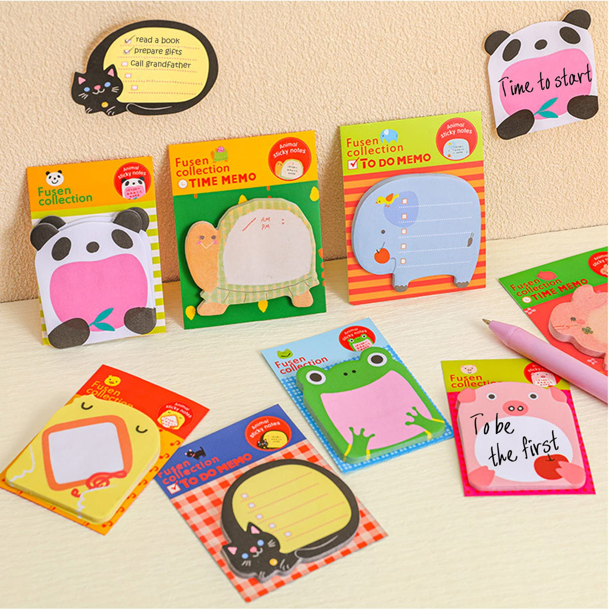 HASTHIP Sticky Notes for School and Office featuring 24 Packs 8 Cartoon Animal Designs | Self-Adhesive Removable Pads for Kids and Adults