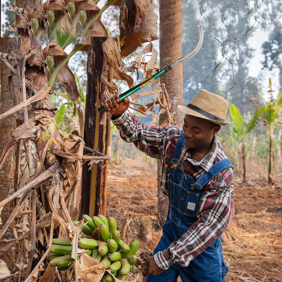 HASTHIP Sickle Weed Remover Tool for Harvesting and Weeding with 40cm Handle featuring Curved Steel Blade