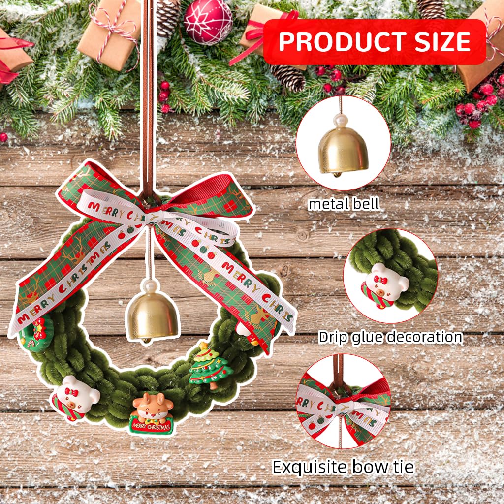 HASTHIP Christmas Wreath for Door and Window with Bell Ornaments and Ribbon Bow | Handmade Pipe Cleaner Holiday Garland Decor