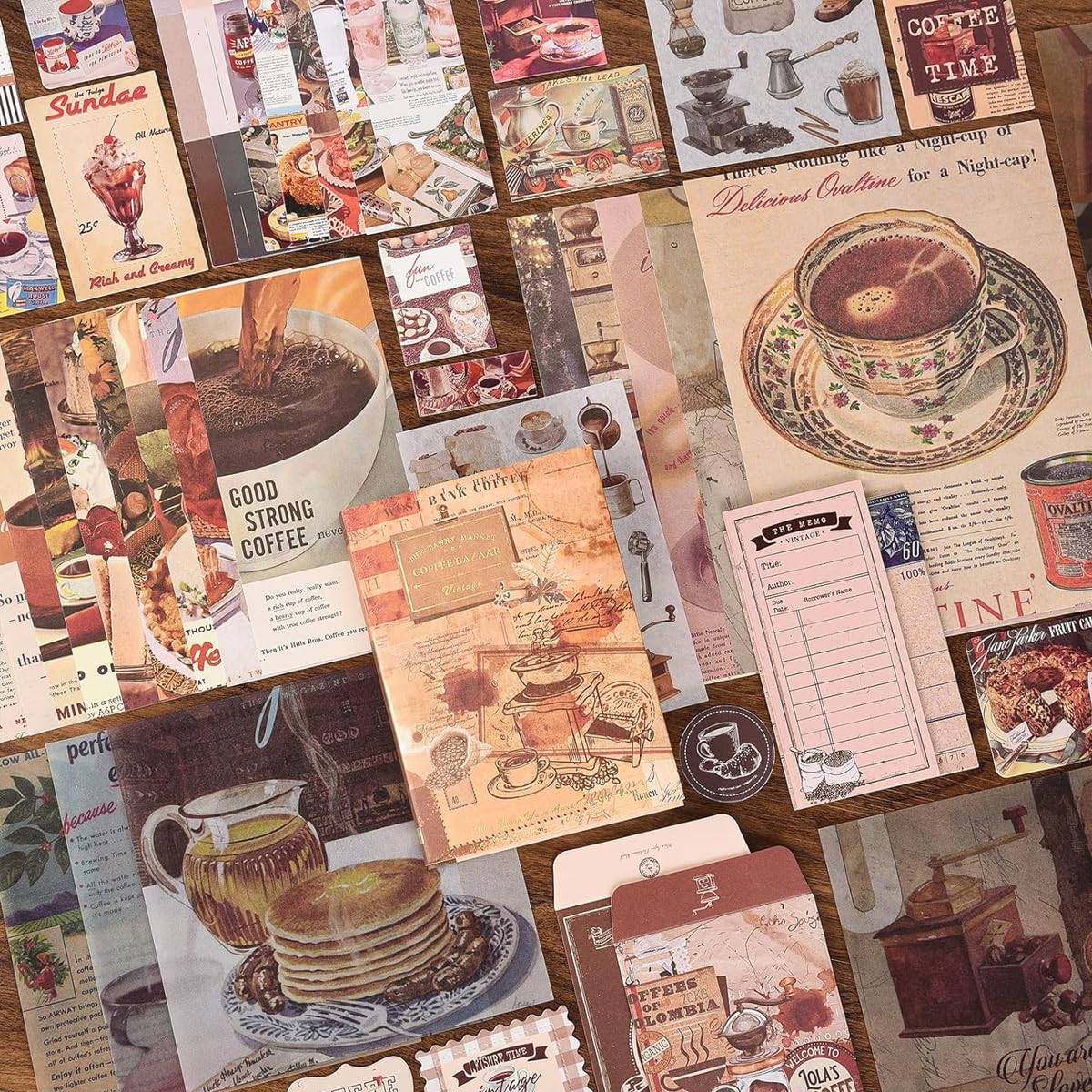 346Pcs Vintage Journal Kit, Journaling Kit Journal Stickers Journal Supplies, Scrapbook Stickers Pack for Art Journaling Bullet Junk Journal Planners, DIY Decoration Paper Craft Kits (Coffee)