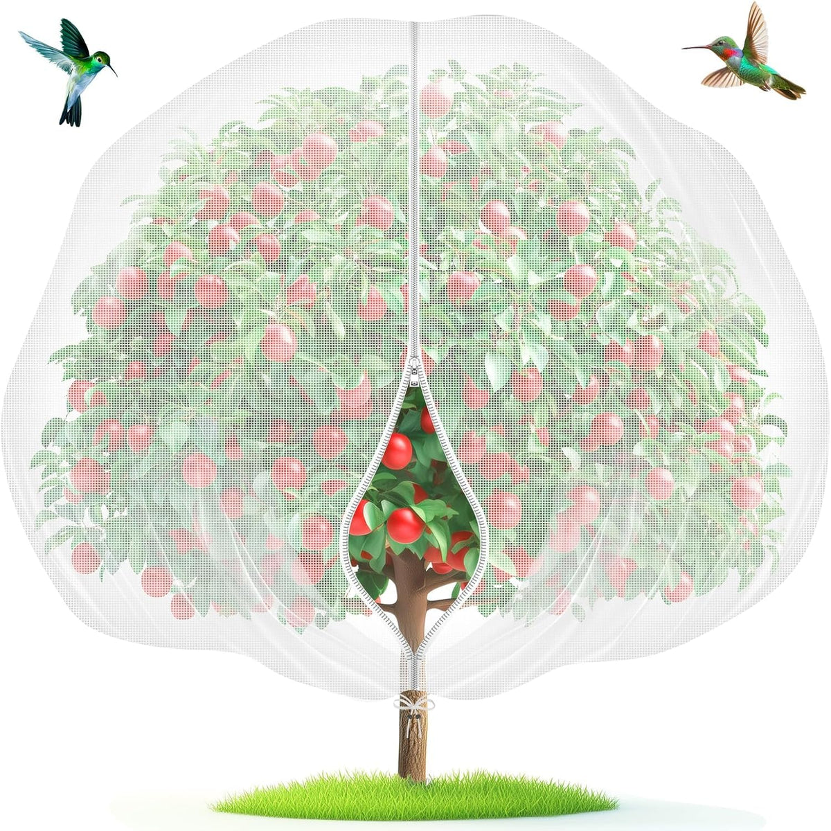 HASTHIP Fruit Tree Netting for Garden Plants 240x240cm with Zippered Access & Drawstring Closure