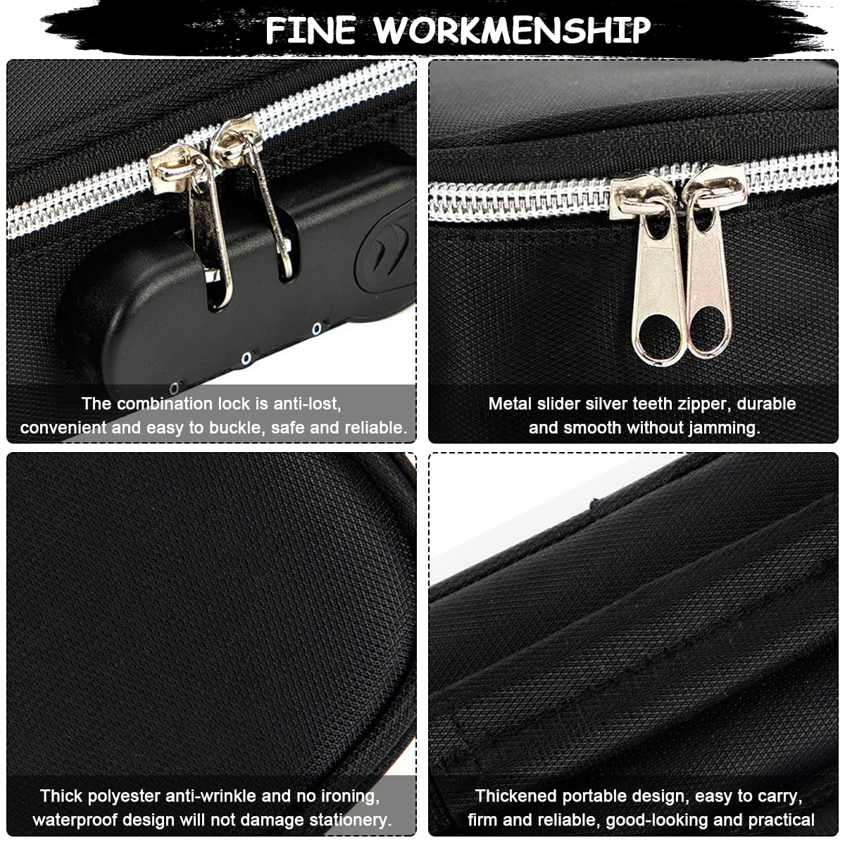 HASTHIP Canvas Pencil Case for School with 4 Layer Compartments and Combination Lock | Black 2PCS