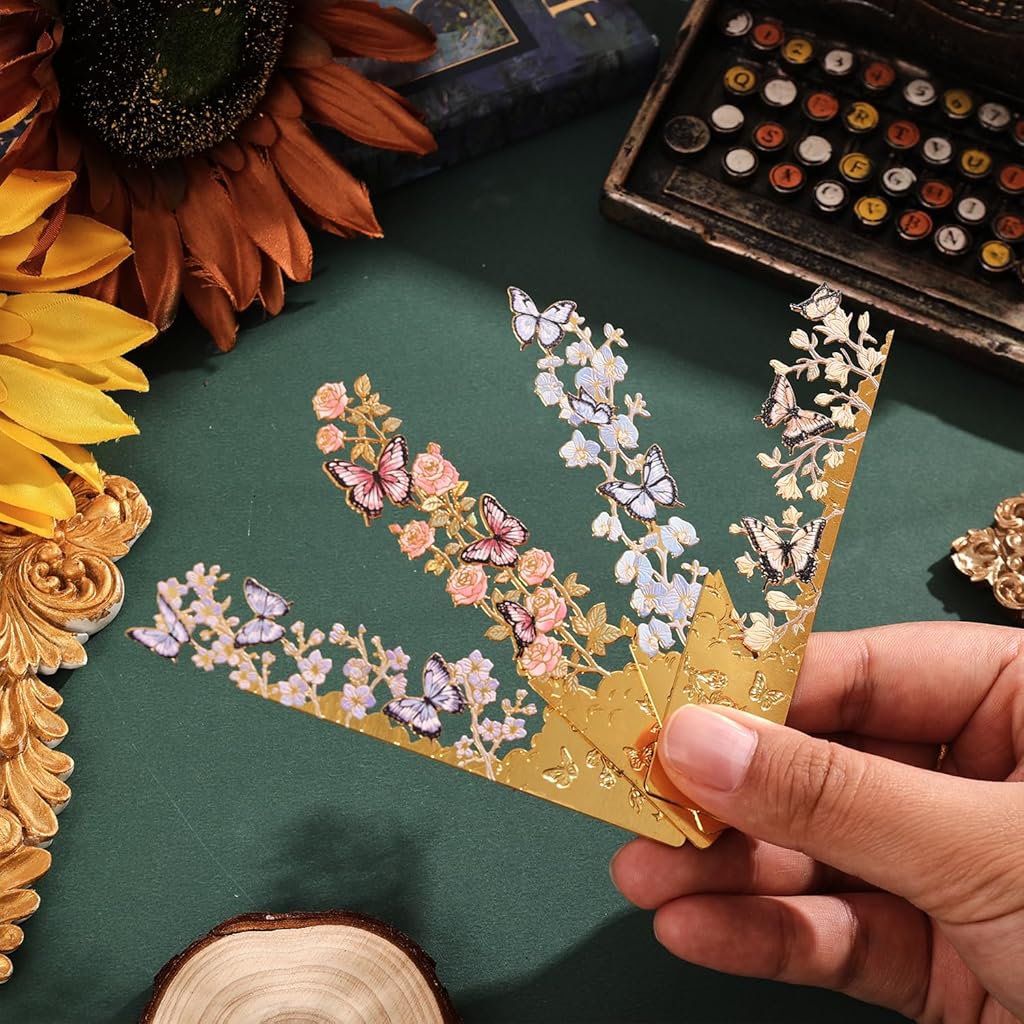 HASTHIP® Juego de marcapáginas metálicos con diseño mariposas y flores
