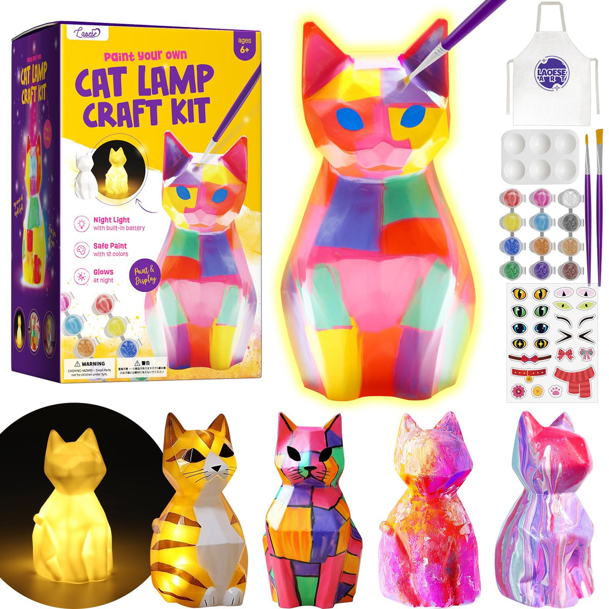 HASTHIP® Paint Your Own Cat Lamp Kit, DIY Arts & Crafts for Kids Ages 6-12, Creative Night Light Painting Craft Activity, Birthday Gift for Girls & Boys Art Set