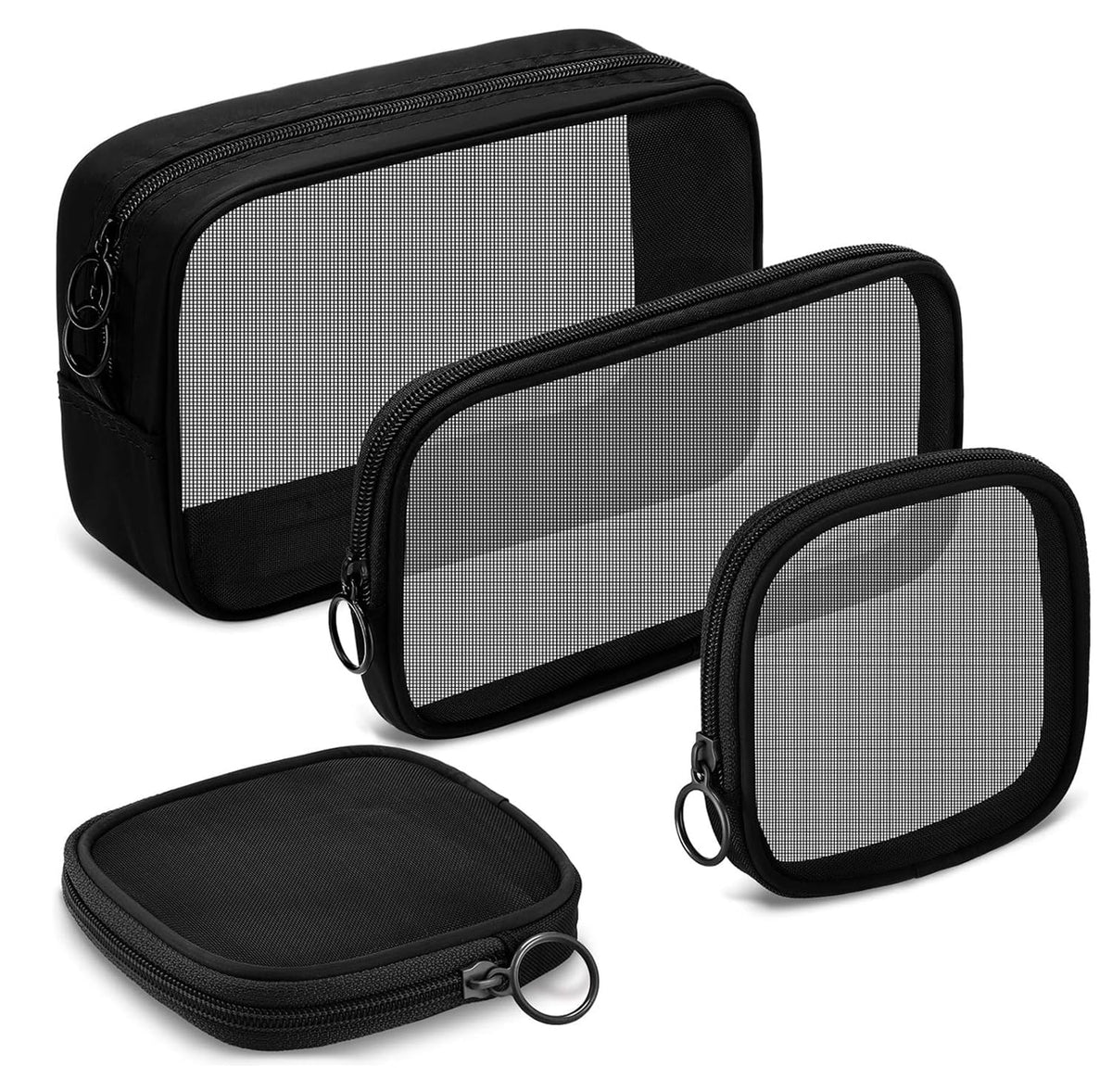 HASTHIP® Neceser de Viaje Impermeable para Hombre y Mujer,Set de 4 Bolsas Organizadoras Maquillaje y Aseo,Cosmetiquera Malla con Cremallera Pouch Tocador Accesorios - Negro
