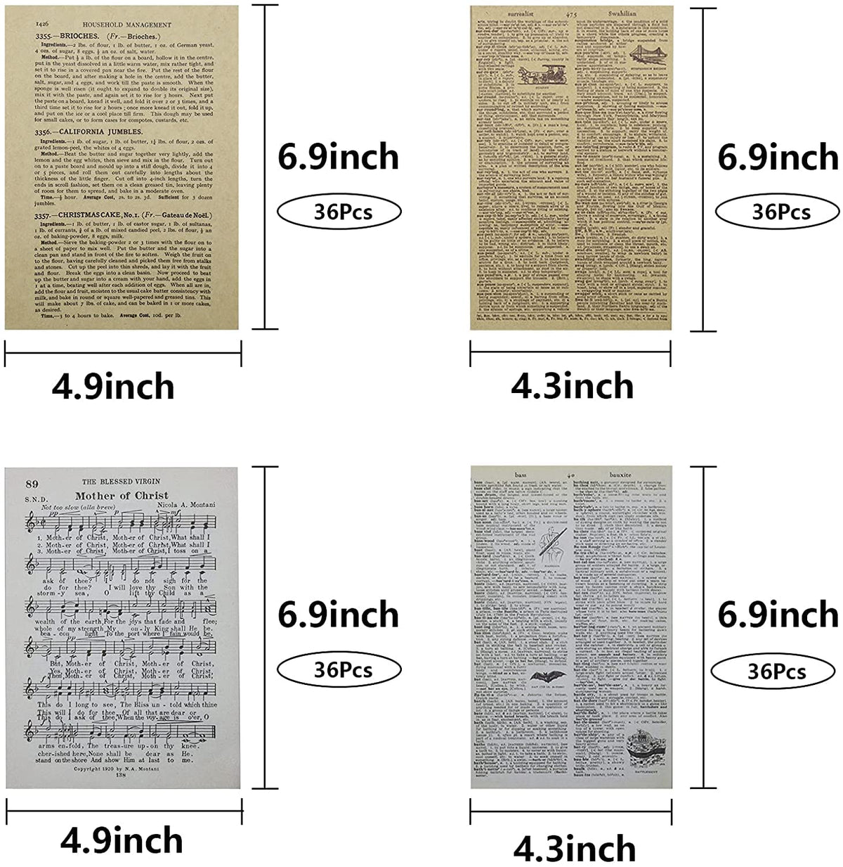 HASTHIP Scrapbook Decorative Materials for Journals and Crafts featuring 114 pcs Vintage Paper Pack | Gold Ephemera Pages 4.5 x 7 in