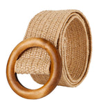 HASTHIP® Belt for Women Woven Rattan Wide Stretch Straw Belts Beige Boho Adjustable Waist Belt for Woman