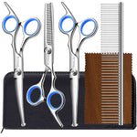 HASTHIP® Tijeras Profesionales para Perros 6 en 1,Juego de Corte de Pelo para Mascotas Acero Inoxidable 4CR con Punta Redondeada Segura,Tijeras Curvas Dentadas y Rectas Peine y Estuche
