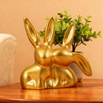 HASTHIP Desk Decor Ornament for Car and Home with 2.76 in Golden Resin Couple Bunny | Cute Gift