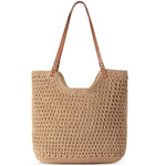 HASTHIP® Bolso de Playa de Ganchillo para Mujer,Tote Verano Tejido Suave,Bolso Hombro Ligero para Vacaciones y Viajes - Caqui