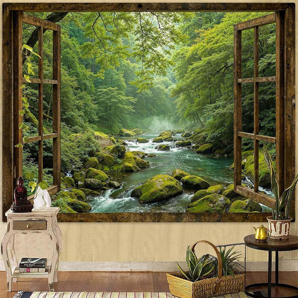 HASTHIP Window Tapestry with Landscape Print for Bedroom & Living Room