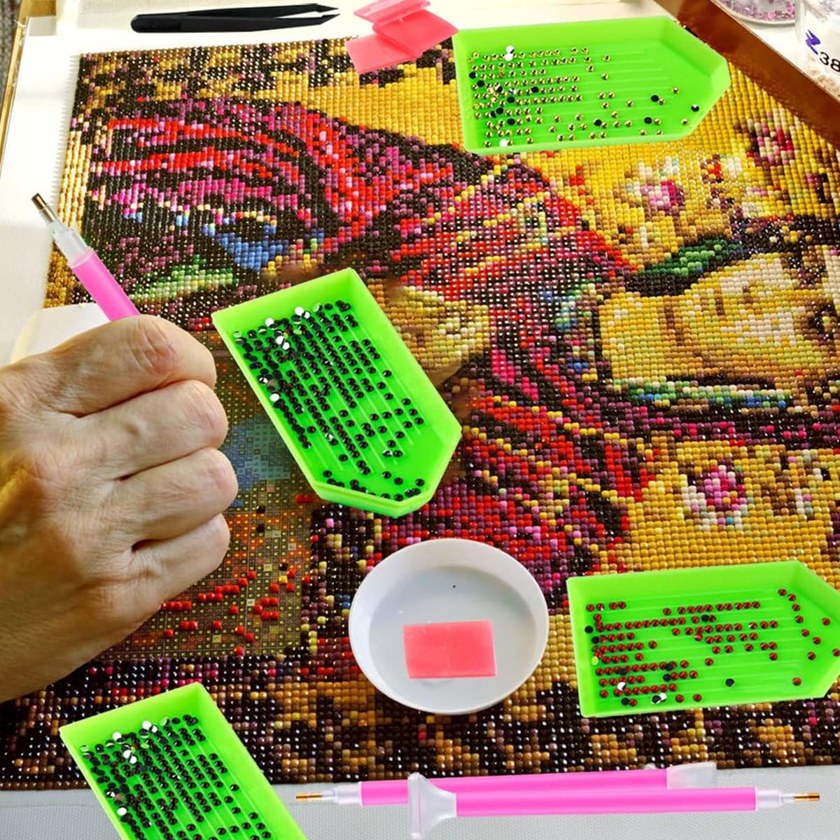 14 Pcs Diamond Painting Tools Kits with Diamond Painting Trays and Pens, Beads Rhinestone Sorting Trays Kit, Diamond Art Tools, 5D Diamond Painting Accessories Kit (Without Diamonds)