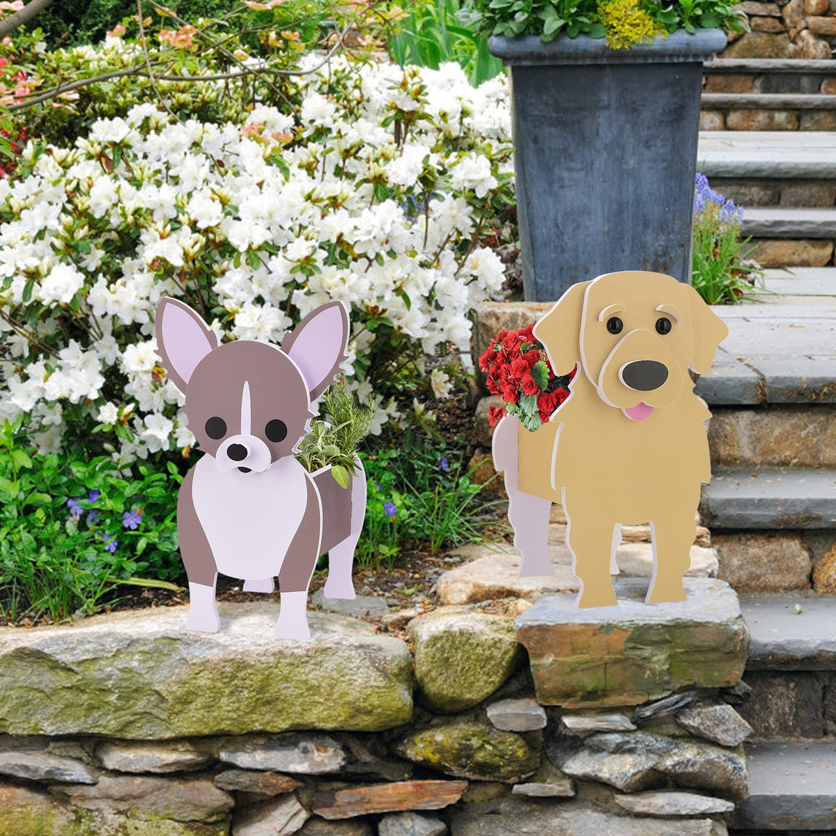 HASTHIP Dog Planter for Indoor and Outdoor Decoration with DIY Assembly | 24.5x13.5x18.5 cm PVC Golden Retriever Pot