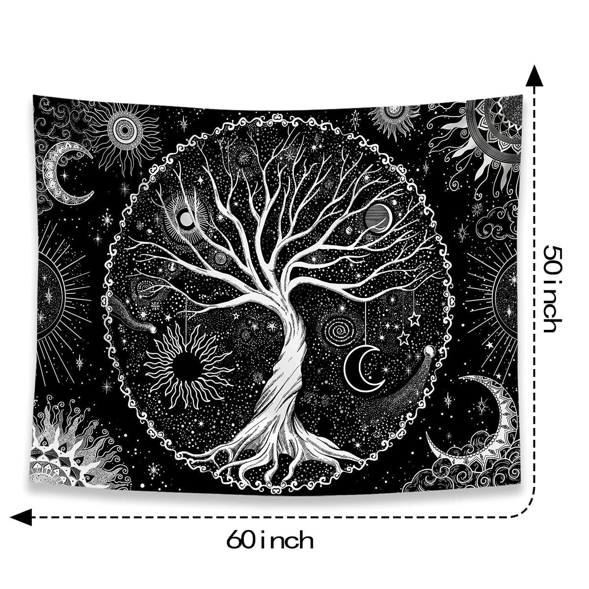 HASTHIP Tree of Life Tapestry for Bedroom featuring HD Galaxy Print and 51.2×59.1 in Size | Black and White Polyester Wall Hanging
