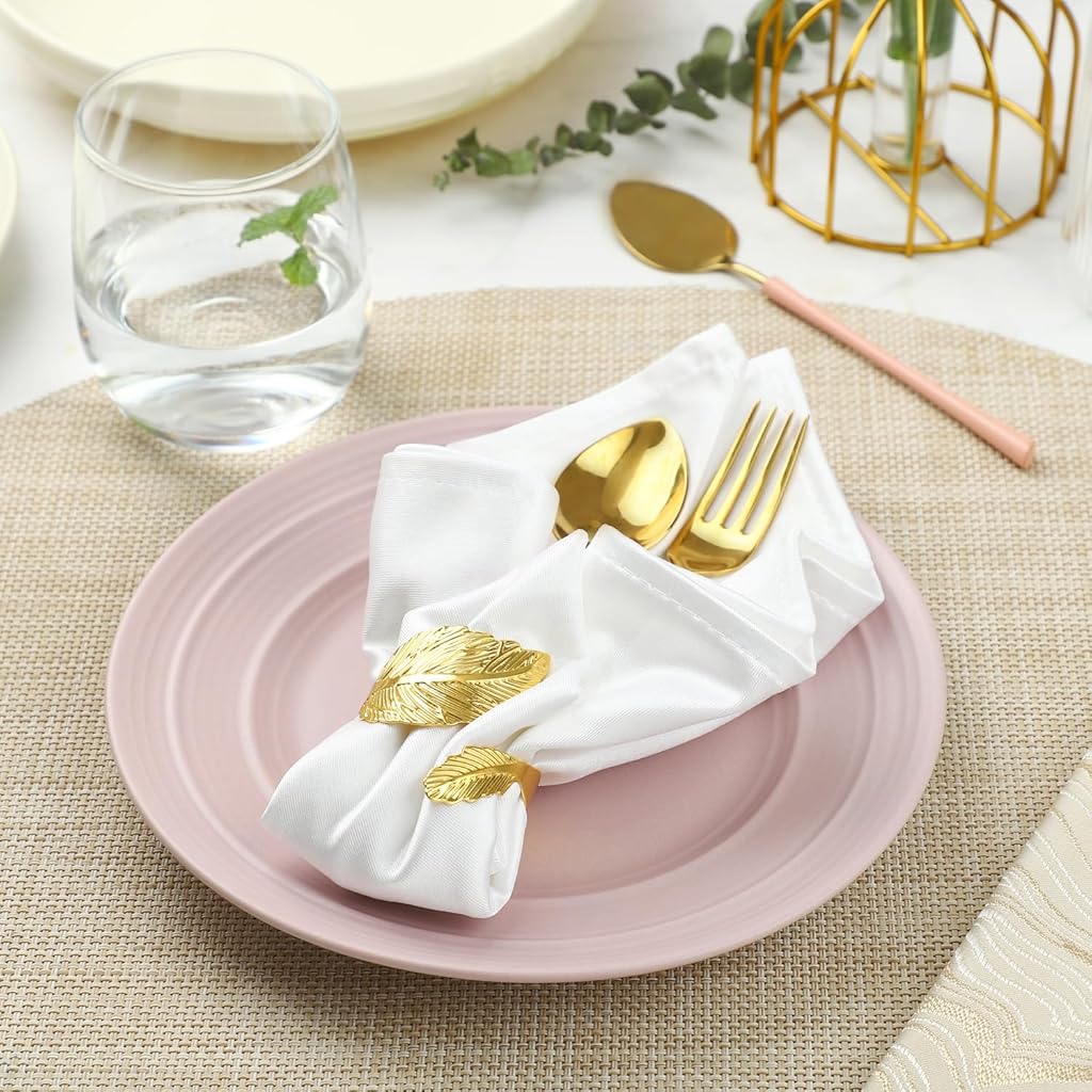 HASTHIP® 12 Pcs Gold Napkin Rings Shiny Metal Napkin Ring Study Leaf Shaped Table Decor for Christmas, Easter, Wedding, Party, Elegant Table Settings Gift Ideas