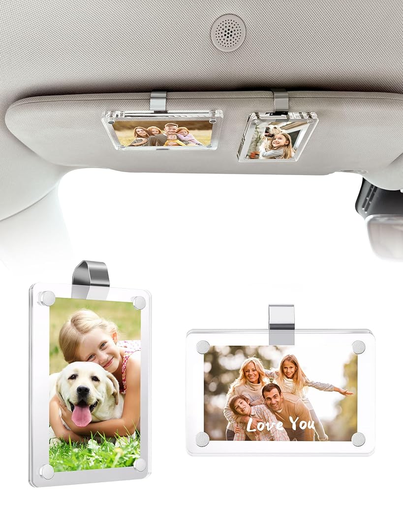 HASTHIP® 2Pcs Car Picture Holder for Visor Picture Frame for 3 Inch Photos, Car Sun Visor Photo Holder with Strong Acrylic Magnet
