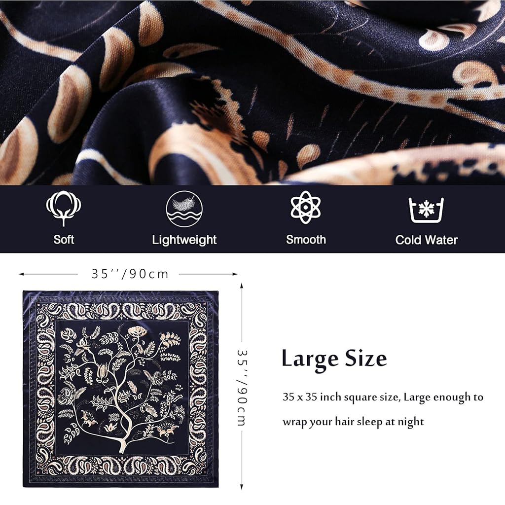 HASTHIP® Pañuelo de Satén para Mujer 35x35 Pulgadas,Suave y Ligero,Estilo Seda Pañuelo Cuadrado con Estampado Jacquard Elegante para Cabello Cuello o Bolsos Regalo Sofisticado Damas