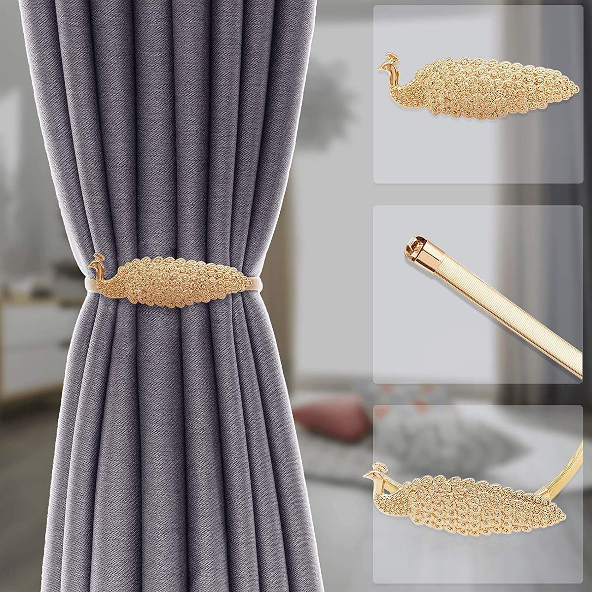 HASTHIP Curtain Tieback Set for Drapes featuring Snap Button Joint and 35 cm Rope | Alloy Holders