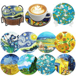 HASTHIP® 8 Pcs DIY Diamond Art Cork Coaster Kit - Diamond Painting Coasters with Holder DIY Diamonds Painting Kit for Adults Decorative Table Home Decor, with Complete Tool Kits