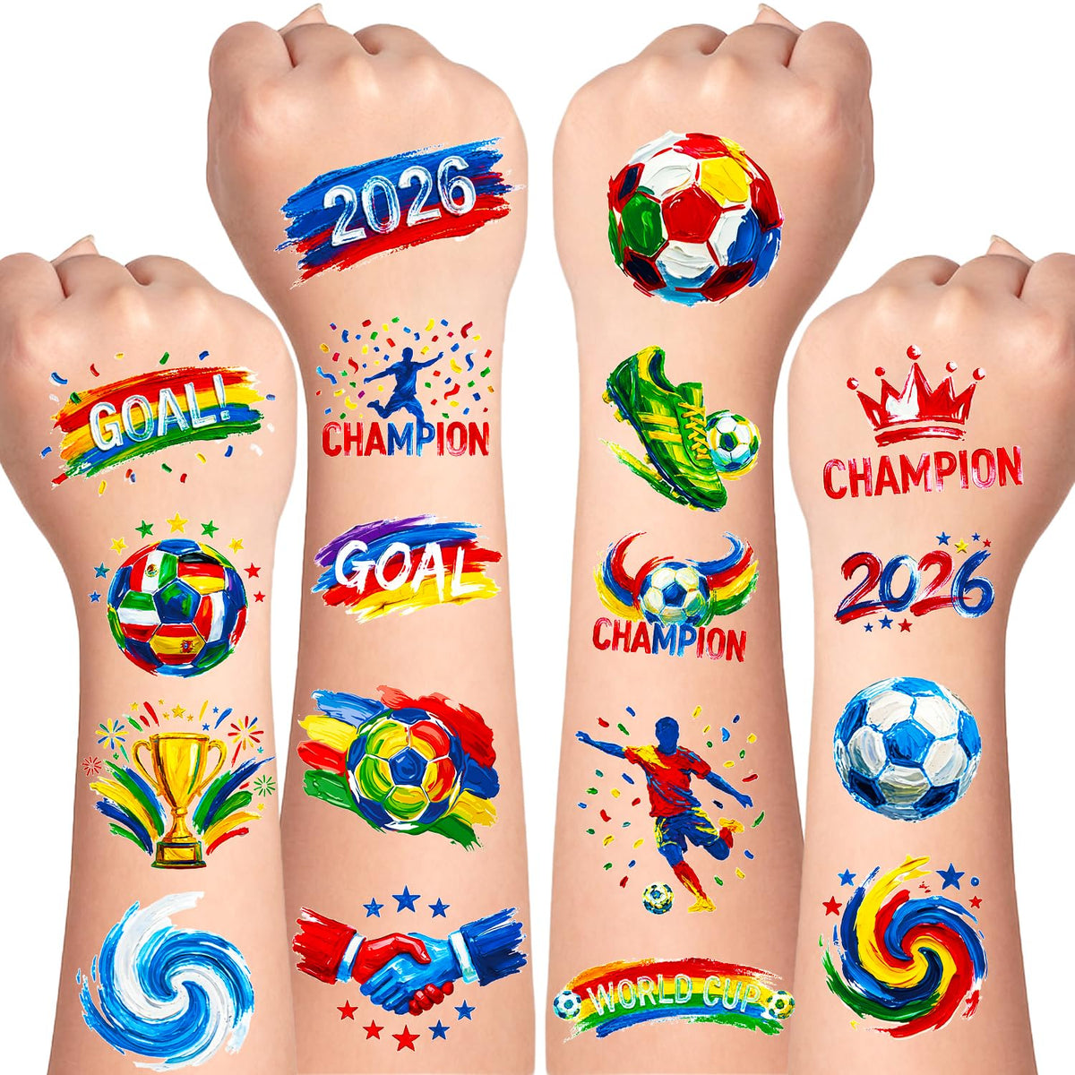 HASTHIP® 45 Tatuajes Temporales de Fútbol para Niños y Adultos,Diseños de Pintura al Óleo,Merchandising Mundial 2026 Tatuajes Lavables Multicolor para Fiestas Regalos y Bolsas Sorpresas