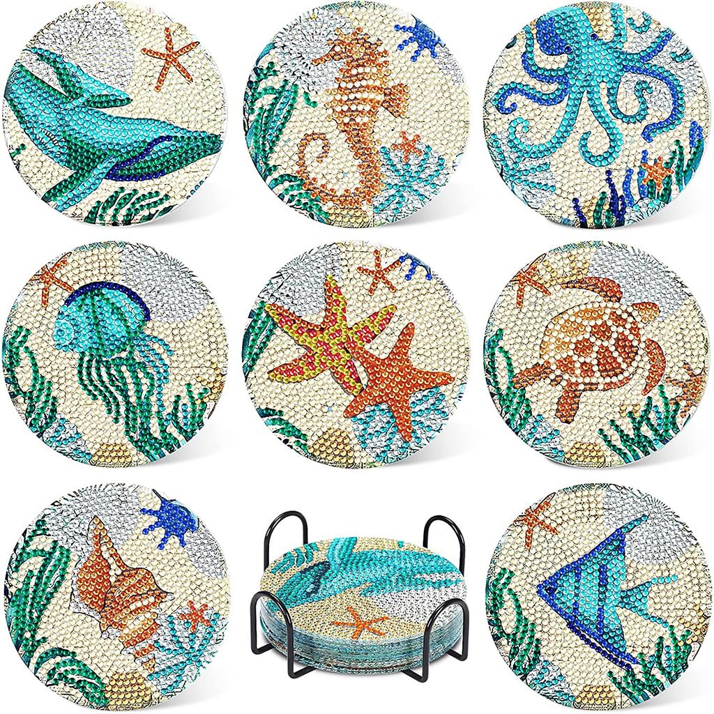HASTHIP Diamond Art Coasters for DIY Mandala Painting with Holder 8 Pcs Acrylic Set | Fun Gift for Beginners
