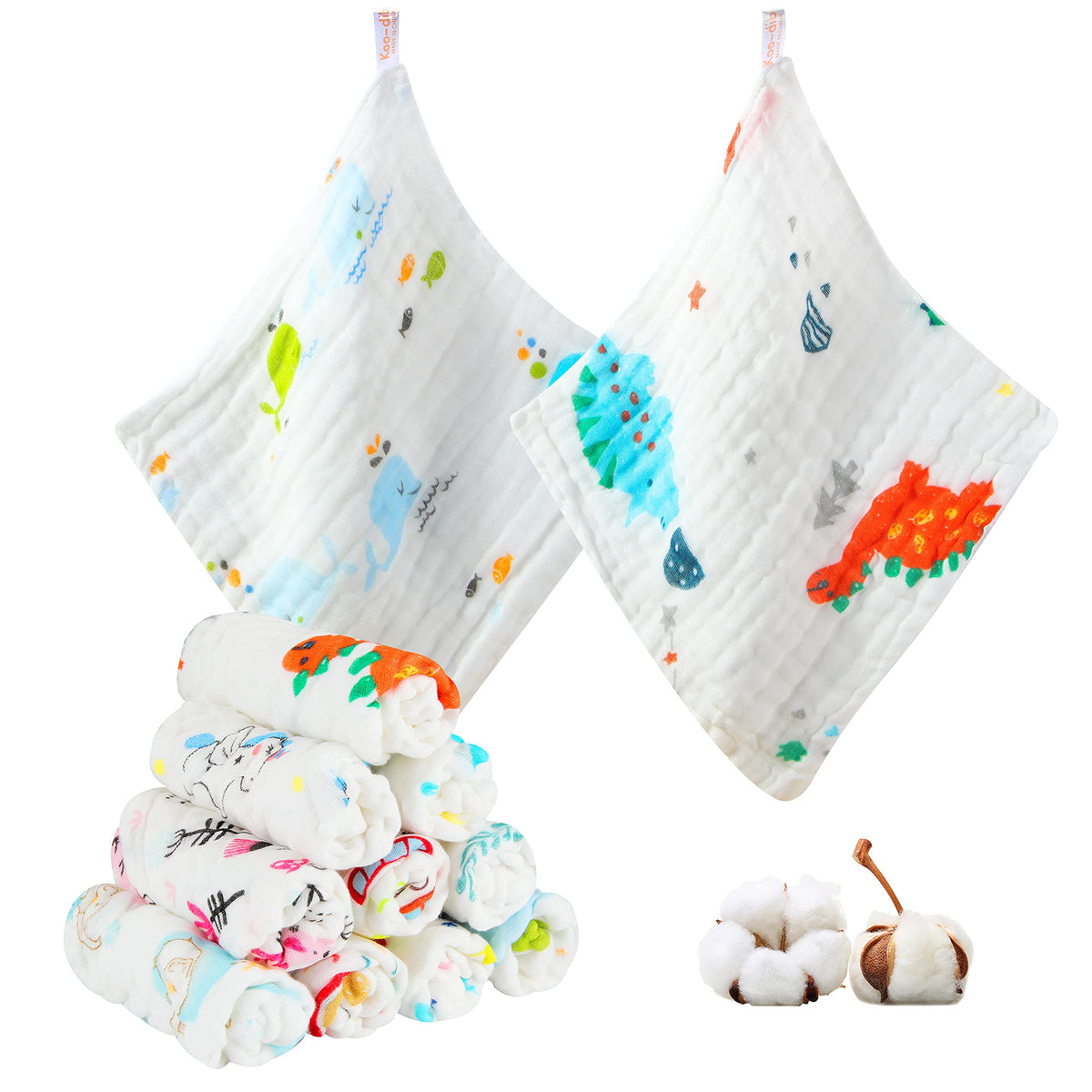 HASTHIP® Baby Muslin Washcloths & Bath Towel Set, Newborn Essentials. Super soft face washcloths and burp cloths. 3pcs 11.8×11.8in washcloths + 1pcs bath towel.