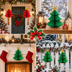 HASTHIP 6-Piece Paper Christmas Tree Decorations with Honeycomb Design, Gold Stars and Two Sizes