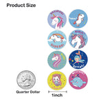 HASTHIP Unicorn Stickers, 500 Round Self-Adhesive Labels in 8 Patterns, 2.5 cm Roll