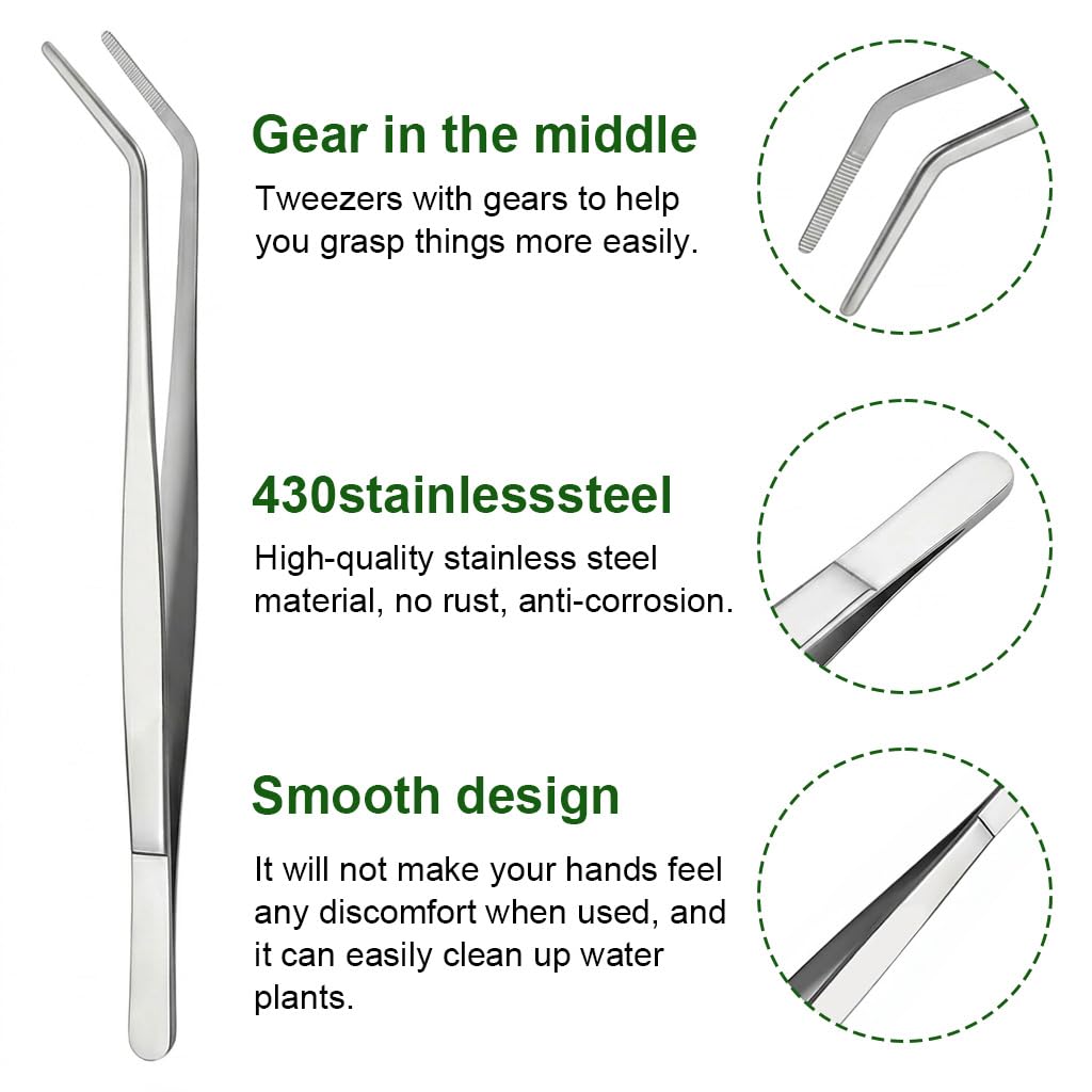 HASTHIP 38cm Stainless Steel Aquarium Tweezers with Serrated Tips for Aquascaping and Hobby Tasks
