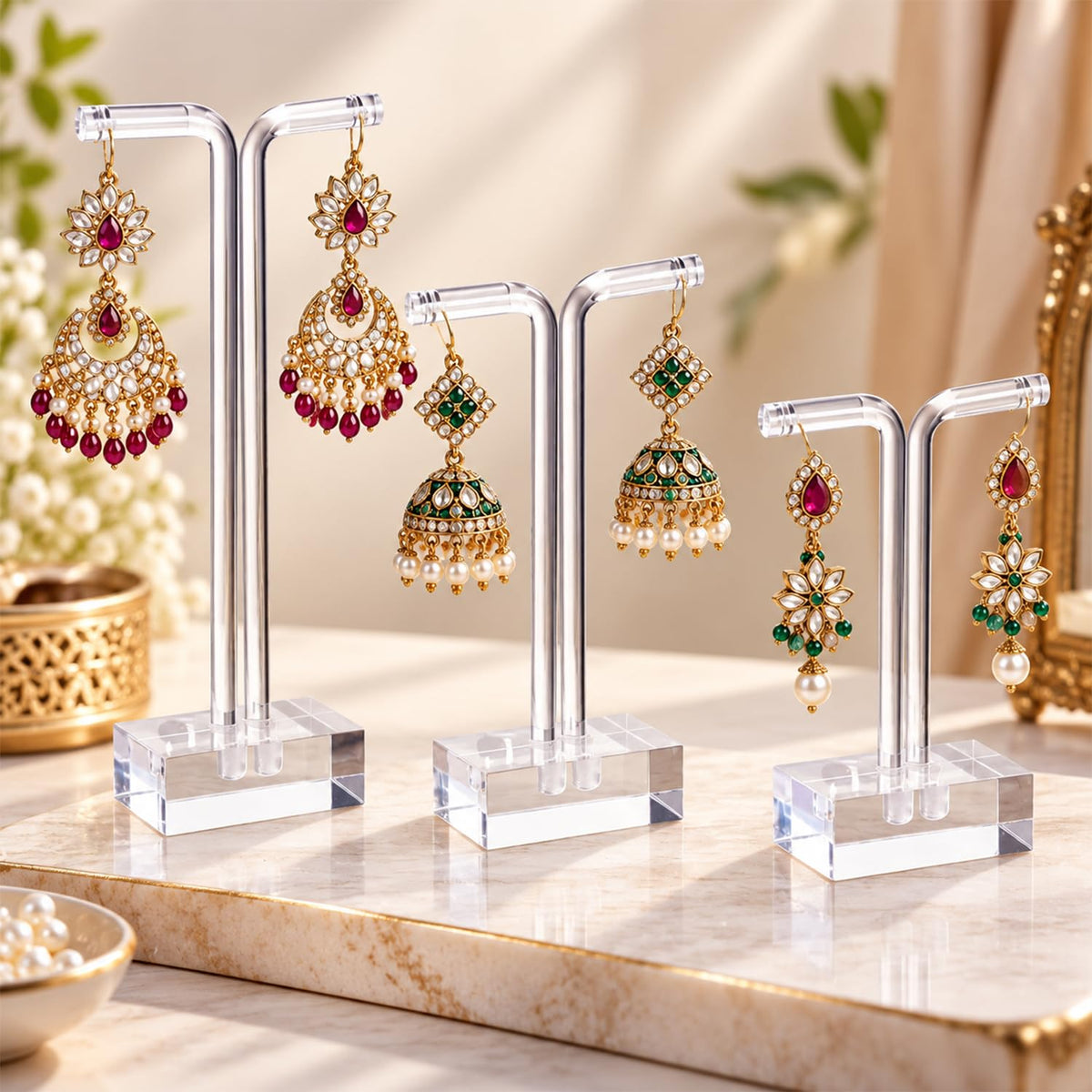 HASTHIP 3-Piece Clear Acrylic T-Bar Earring Display Stands, Three Heights for Retail and Photography