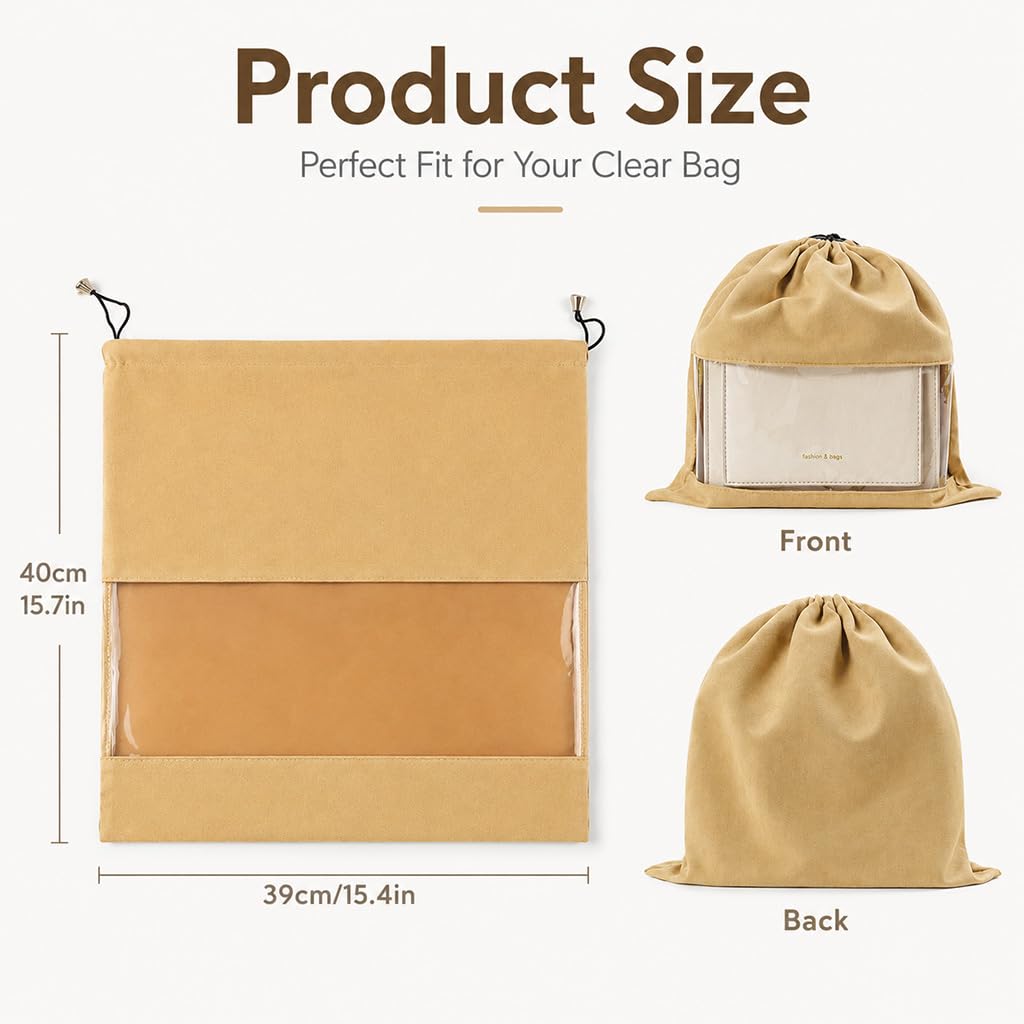 HASTHIP Velvet Dust Bags for Handbags, 2-Piece Set with Clear Window, Each 40 × 39CM